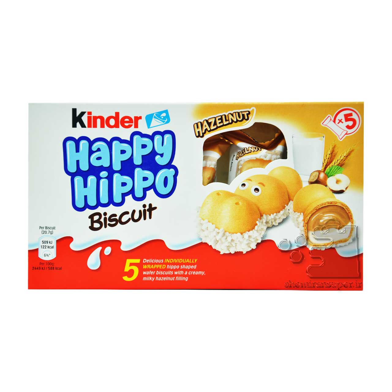 بیسکوییت با مغز کرم شیری و کرم کاکائو 5 تایی هپی هیپو کیندر Kinder Happy Hippo